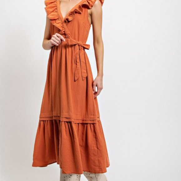 NWT Ruffle Collar Tie Waist Dress - Picture 2 of 6